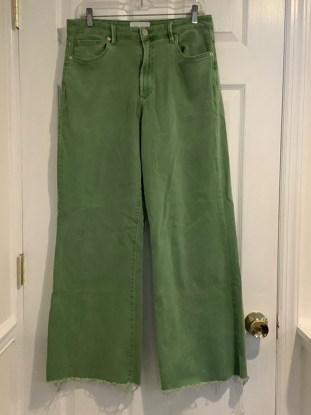 DEAR JOHN Fiona Wide Leg Green/Nephrite Frayed Hem Stretchy Fall Jeans 31